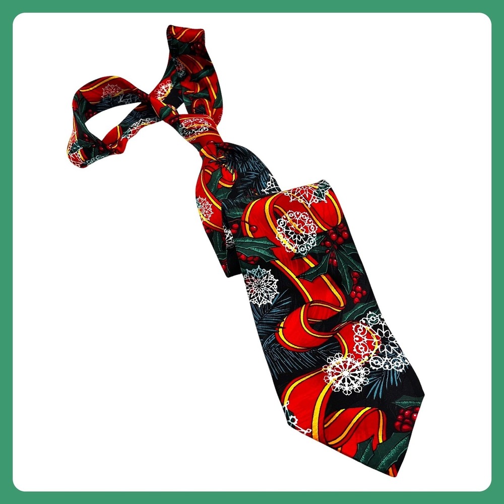 Rush Limbaugh Christmas Tie NO BOUNDARIES Men's‎ Red Green Gold Chain 3.75"